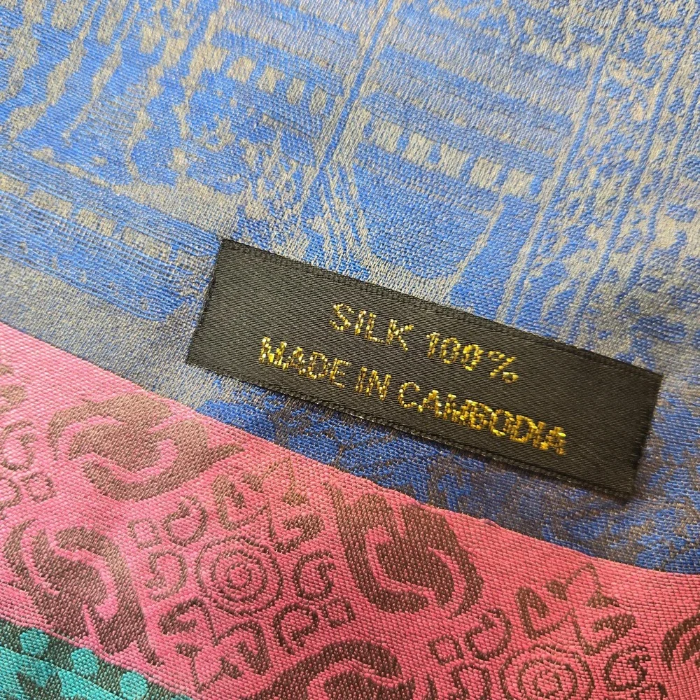 Unbranded Silk Shawl Women OS Blue Pink Excellent Angkor Wat Cambodia Scarf Wrap